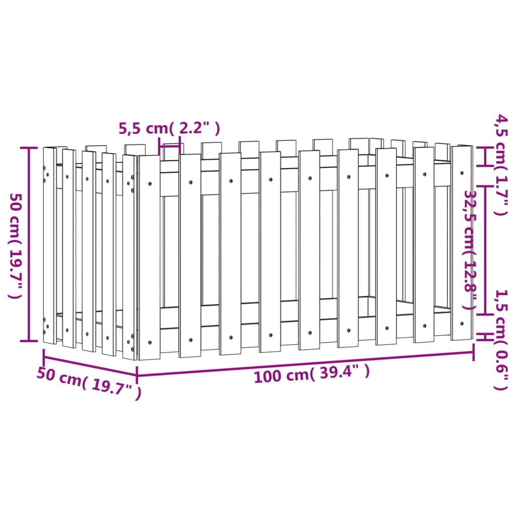 Pat înălțat grădină design gard 100x50x50 cm lemn de pin tratat - Lando