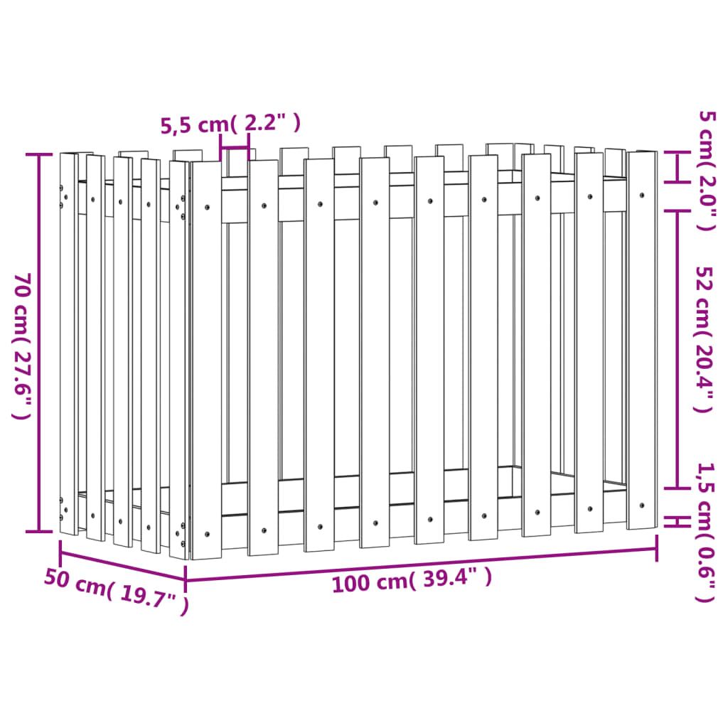 Pat înălțat grădină design gard alb 100x50x70cm lemn pin tratat - Lando