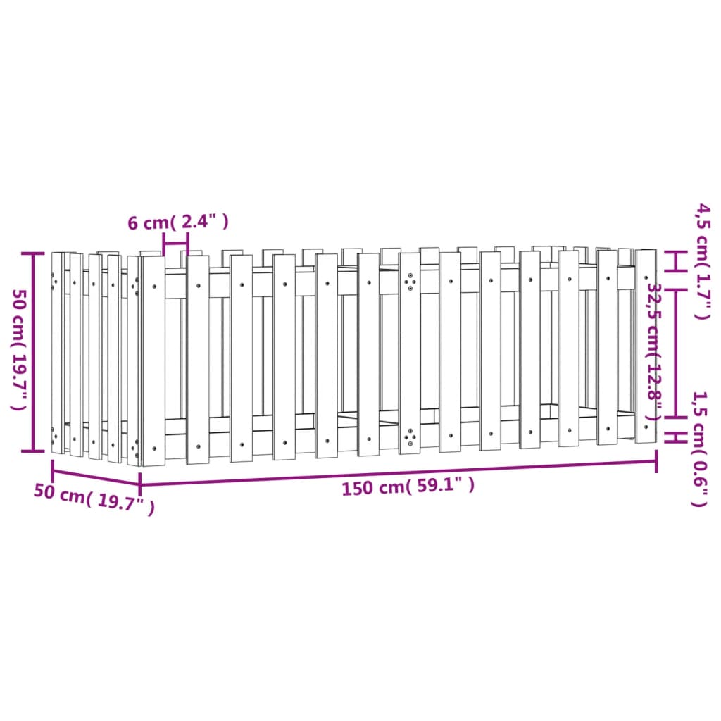 Pat înălțat grădină cu design gard 150x50x50 cm lemn douglas - Lando