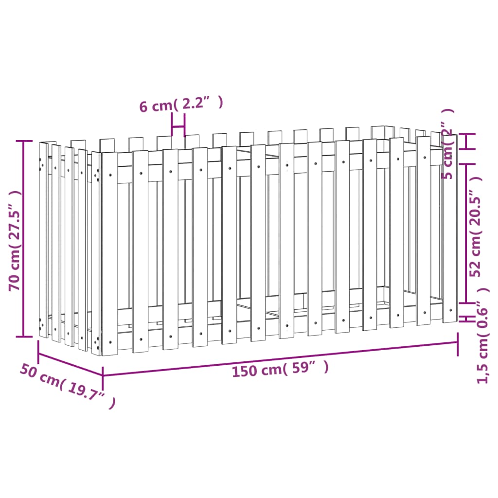 Pat înălțat grădină design gard alb 150x50x70cm lemn pin tratat - Lando