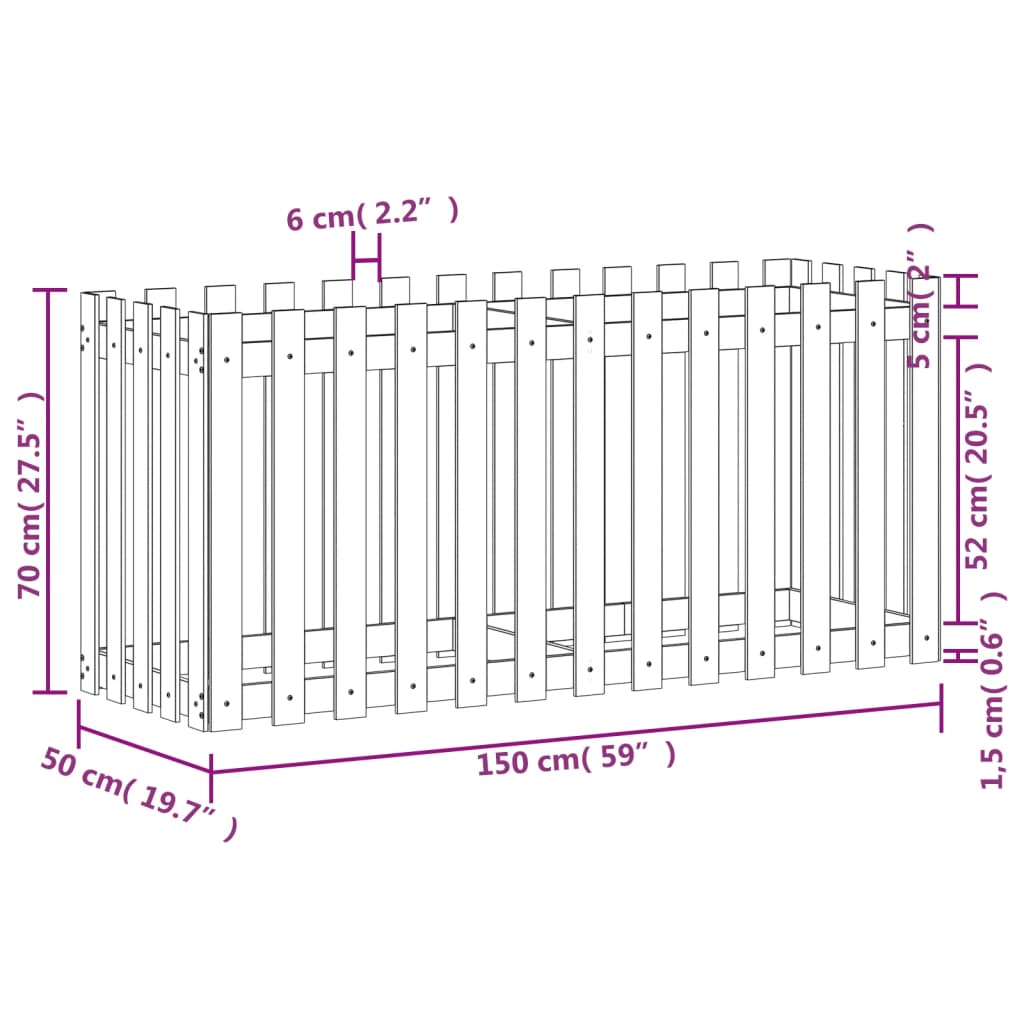 Pat înălțat grădină design gard 150x50x70 cm lemn impregnat pin - Lando