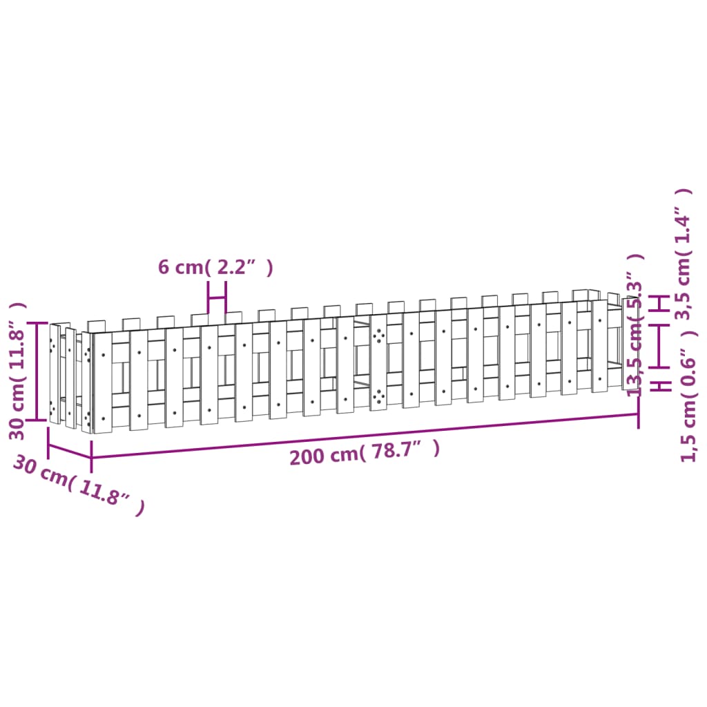 Pat înălțat grădină design gard 200x30x30 cm lemn de pin tratat - Lando