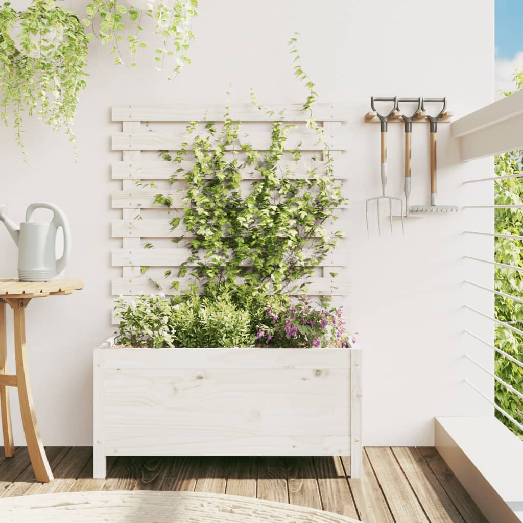 Jardinieră de grădină cu raft alb 79x39,5x114 cm lemn masiv pin - Lando