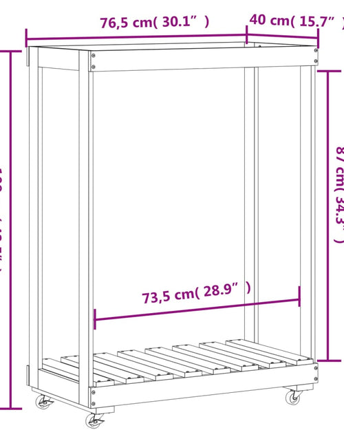 Încărcați imaginea în vizualizatorul Galerie, Suport de bușteni cu roți, negru, 76,5x40x108 cm lemn masiv pin - Lando
