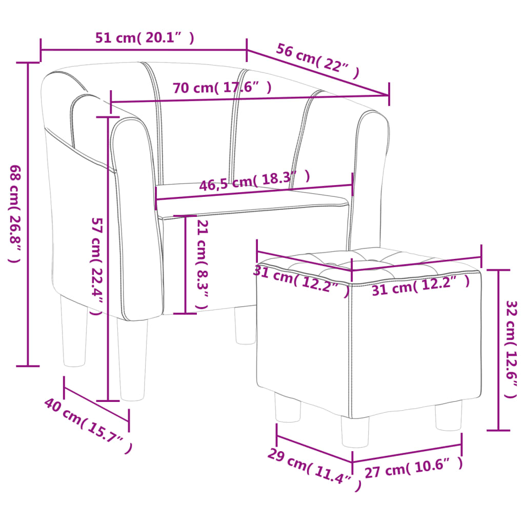 Fotoliu tip cuvă cu taburet, gri deschis, material textil - Lando