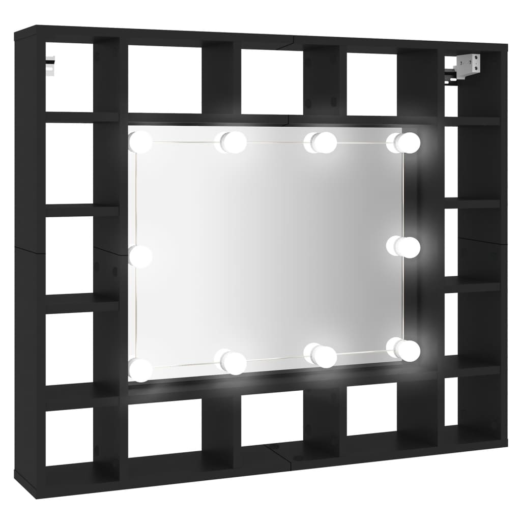 Dulap cu oglindă cu LED, negru, 91x15x76,5 cm - Lando