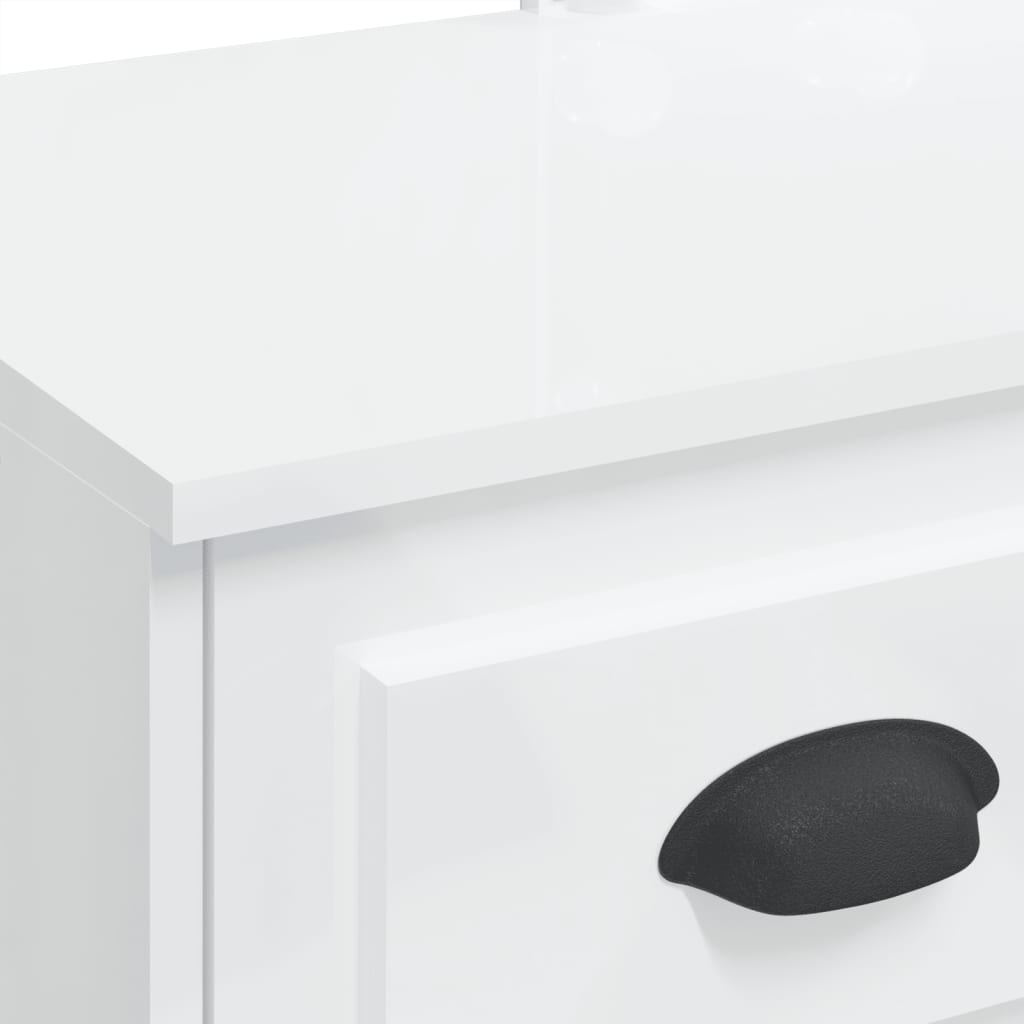Masă de toaletă cu LED-uri, alb extralucios, 90x42x132,5 cm - Lando