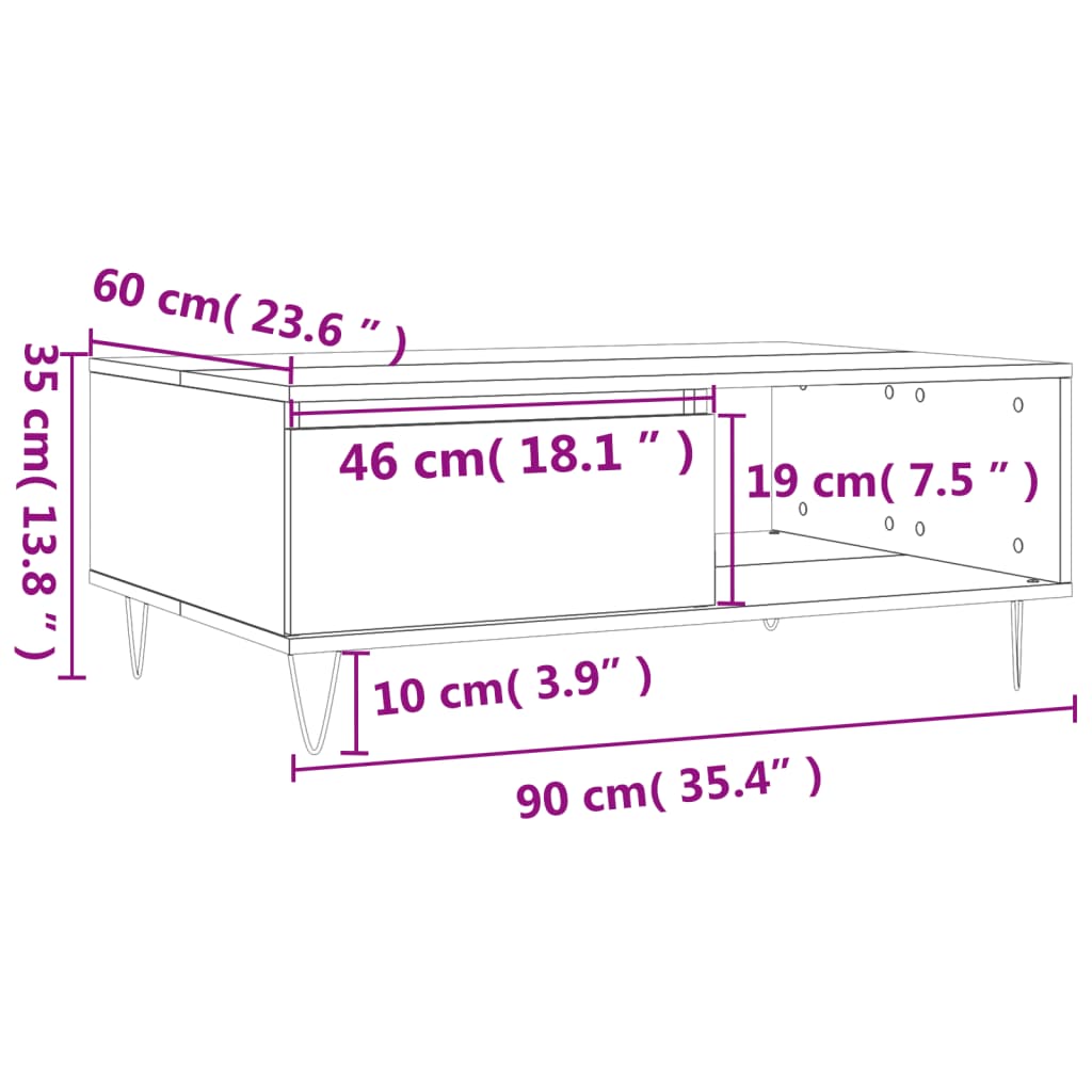 Masă de cafea, gri beton, 90x60x35 cm, lemn compozit Lando - Lando