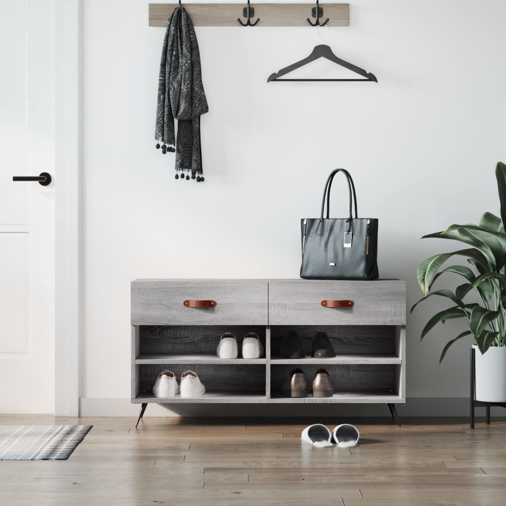 Bancă de pantofi, gri sonoma, 102x35x55 cm, lemn prelucrat - Lando