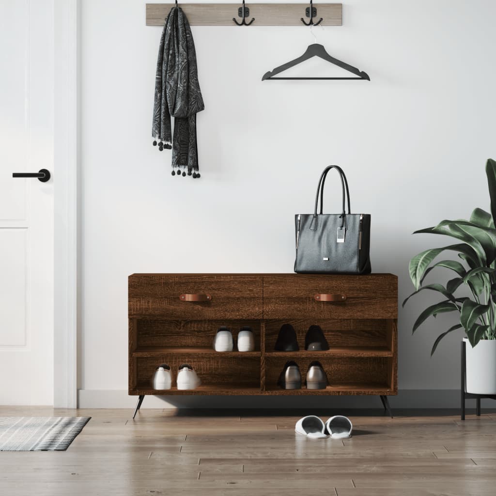 Bancă de pantofi, stejar maro, 102x35x55 cm, lemn prelucrat Lando - Lando