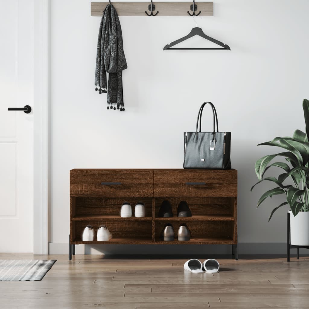 Bancă de pantofi, stejar maro, 102x35x55 cm, lemn prelucrat Lando - Lando
