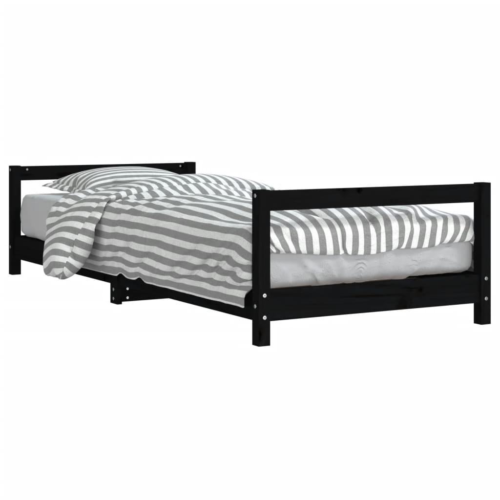 Cadru de pat pentru copii, negru, 90x190 cm, lemn masiv de pin - Lando