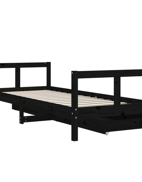 Загрузите изображение в средство просмотра галереи, Cadru pat copii cu sertare, negru, 80x200 cm, lemn masiv de pin - Lando
