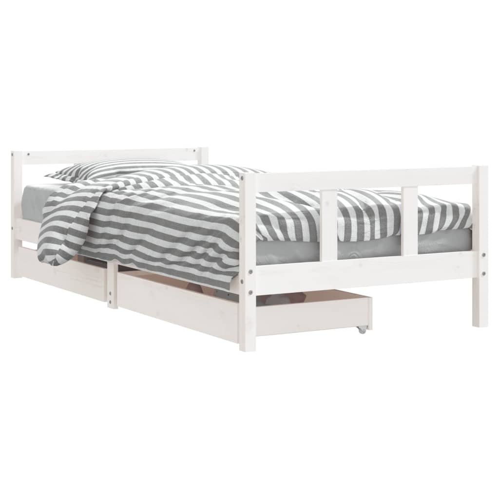 Cadru de pat cu sertare de copii, alb, 90x200 cm lemn masiv pin - Lando