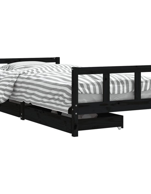Încărcați imaginea în vizualizatorul Galerie, Cadru de pat copii cu sertare, negru, 90x200 cm, lemn masiv pin - Lando
