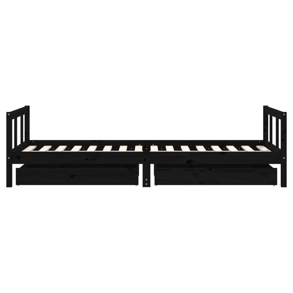 Cadru de pat copii cu sertare, negru, 90x200 cm, lemn masiv pin - Lando