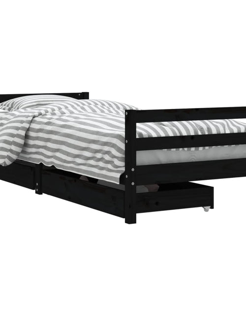 Încărcați imaginea în vizualizatorul Galerie, Cadru pat copii cu sertare, negru, 80x200 cm, lemn masiv de pin - Lando
