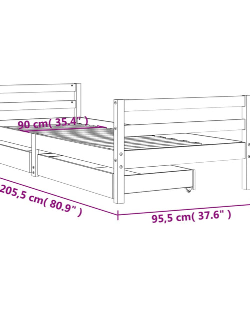 Încărcați imaginea în vizualizatorul Galerie, Cadru de pat cu sertare de copii, 90x200 cm, lemn masiv pin - Lando
