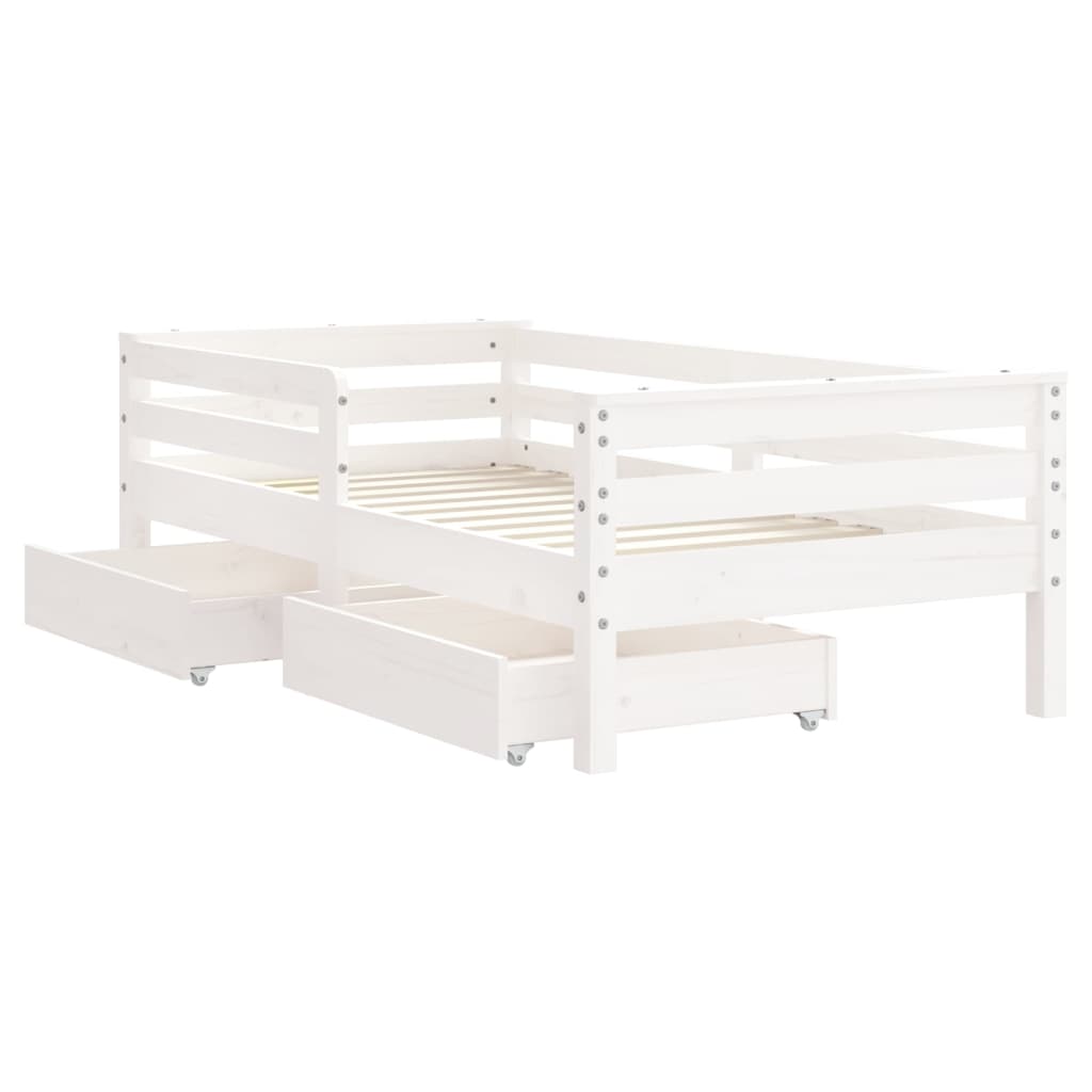 Cadru de pat copii cu sertare, alb, 70x140 cm, lemn masiv pin - Lando