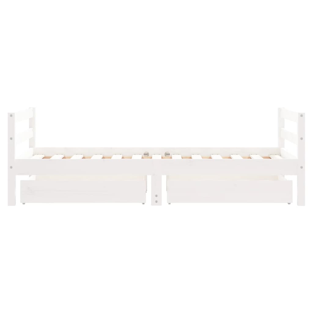 Cadru de pat copii cu sertare, alb, 80x160 cm, lemn masiv pin - Lando