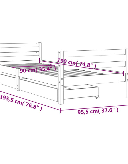 Încărcați imaginea în vizualizatorul Galerie, Cadru de pat copii cu sertare, negru, 90x190 cm, lemn masiv pin - Lando
