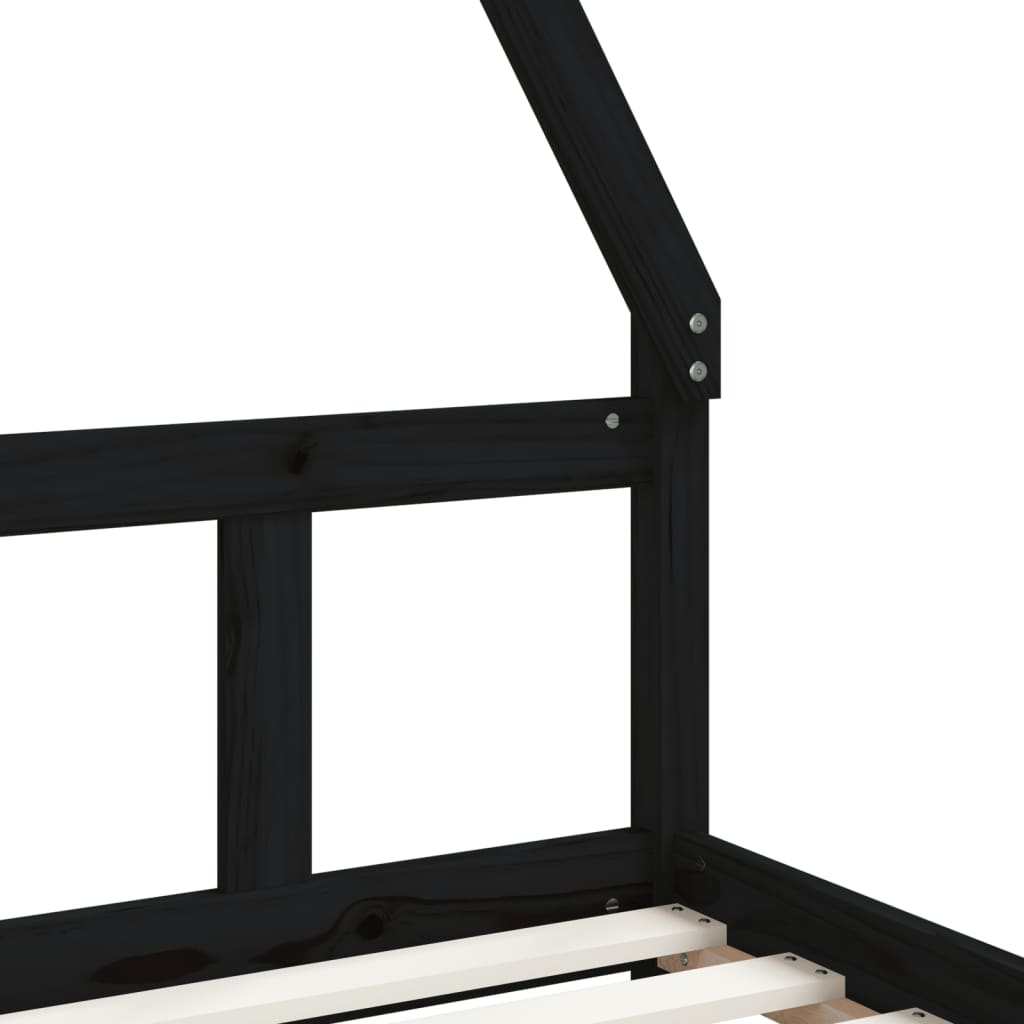 Cadru pat pentru copii, negru, 90x200 cm, lemn masiv de pin - Lando
