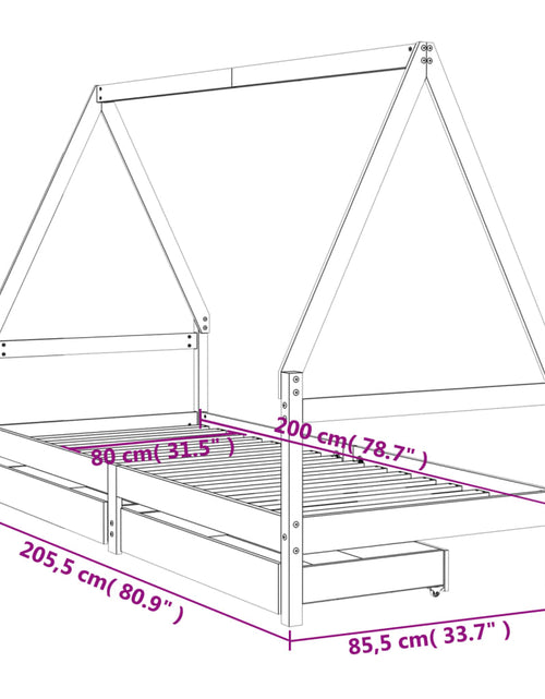 Загрузите изображение в средство просмотра галереи, Cadru pat copii cu sertare, alb, 80x200 cm, lemn masiv de pin - Lando
