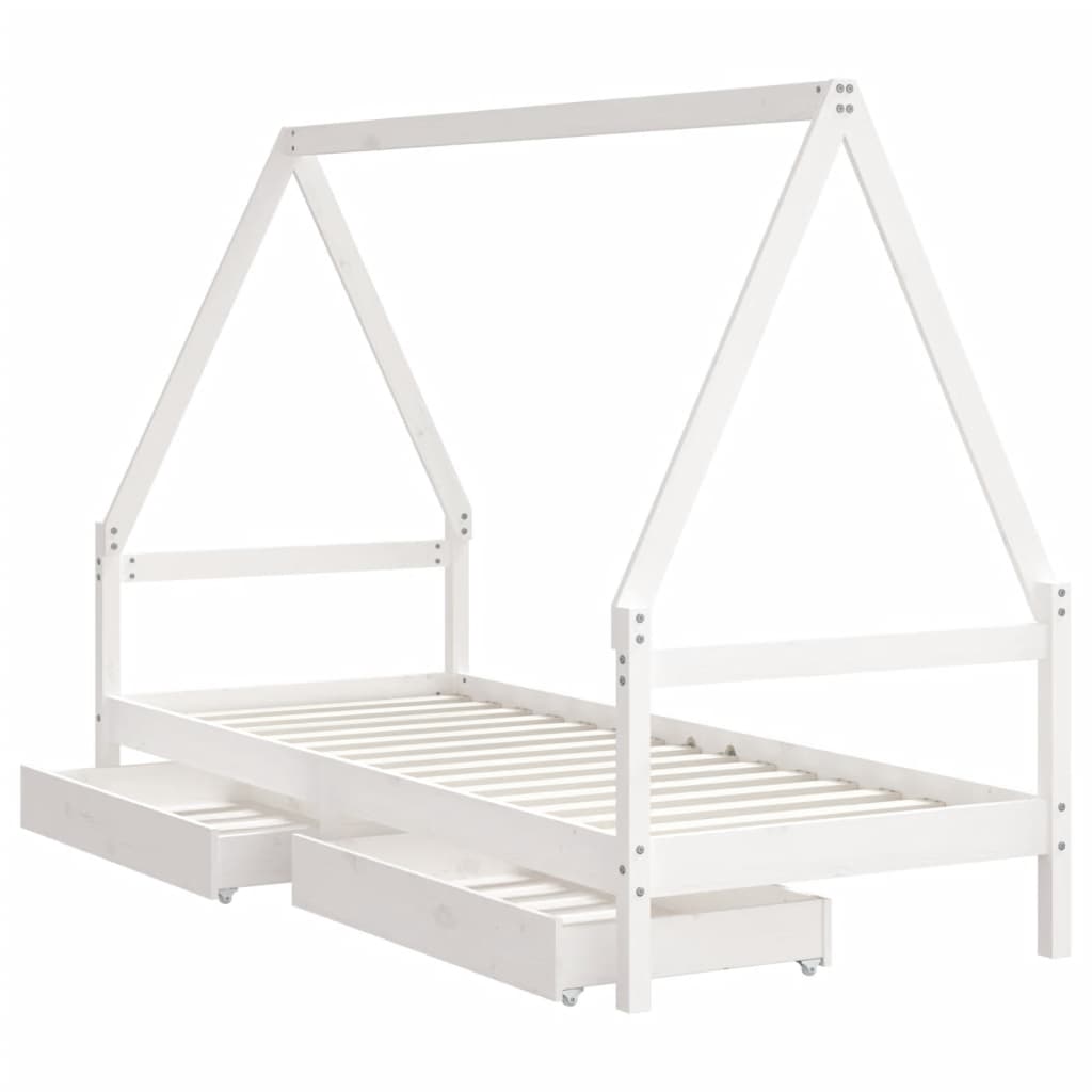 Cadru de pat cu sertare de copii, alb, 90x200 cm lemn masiv pin - Lando