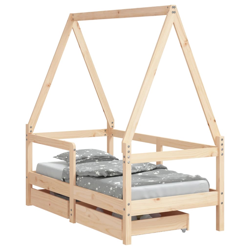 Cadru de pat cu sertare de copii, 70x140 cm, lemn masiv de pin - Lando