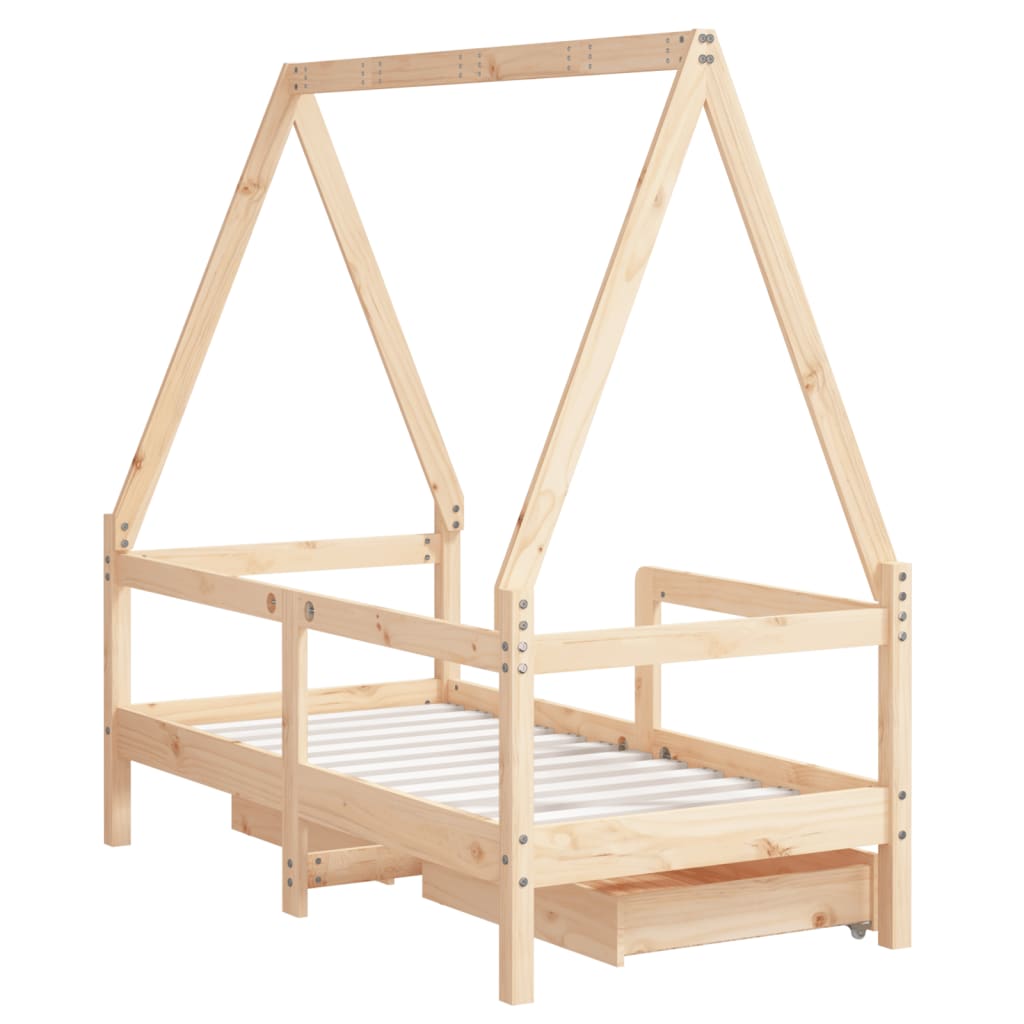 Cadru de pat cu sertare de copii, 70x140 cm, lemn masiv de pin - Lando