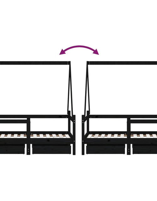 Загрузите изображение в средство просмотра галереи, Cadru de pat copii cu sertare, negru, 70x140 cm, lemn masiv pin - Lando
