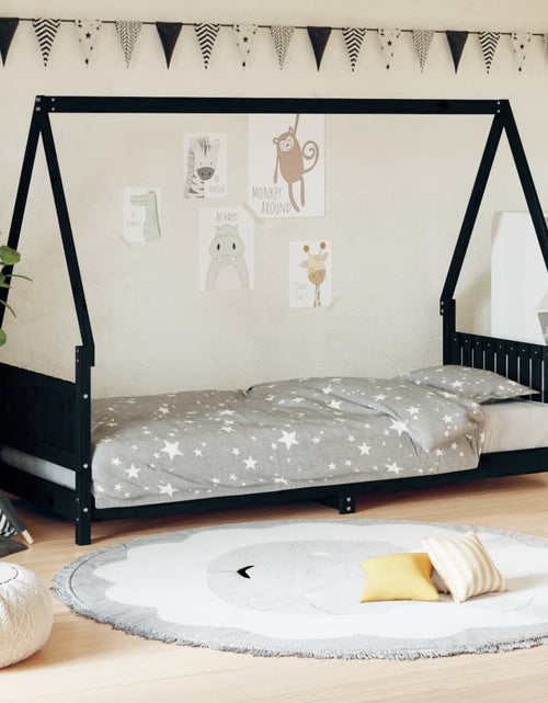 Загрузите изображение в средство просмотра галереи, Cadru de pat pentru copii, negru, 80x200 cm, lemn masiv de pin - Lando
