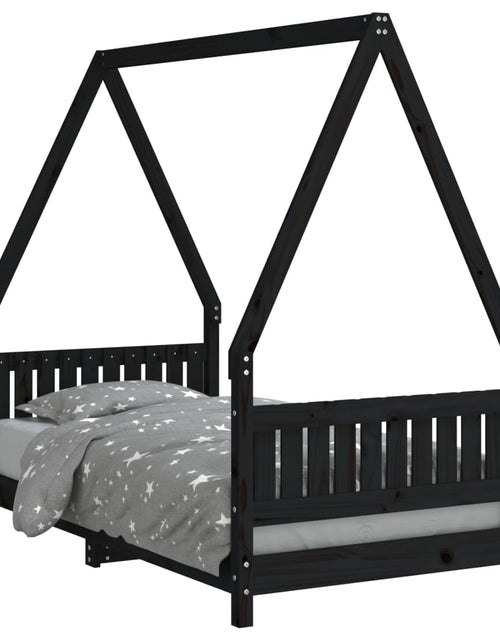 Загрузите изображение в средство просмотра галереи, Cadru de pat pentru copii, negru, 80x160 cm, lemn masiv de pin - Lando
