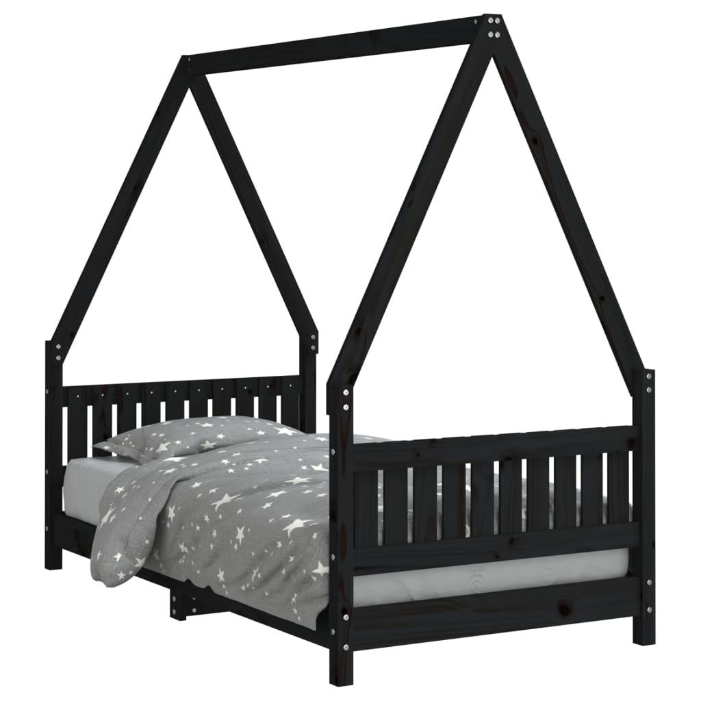 Cadru de pat pentru copii, negru, 80x160 cm, lemn masiv de pin - Lando