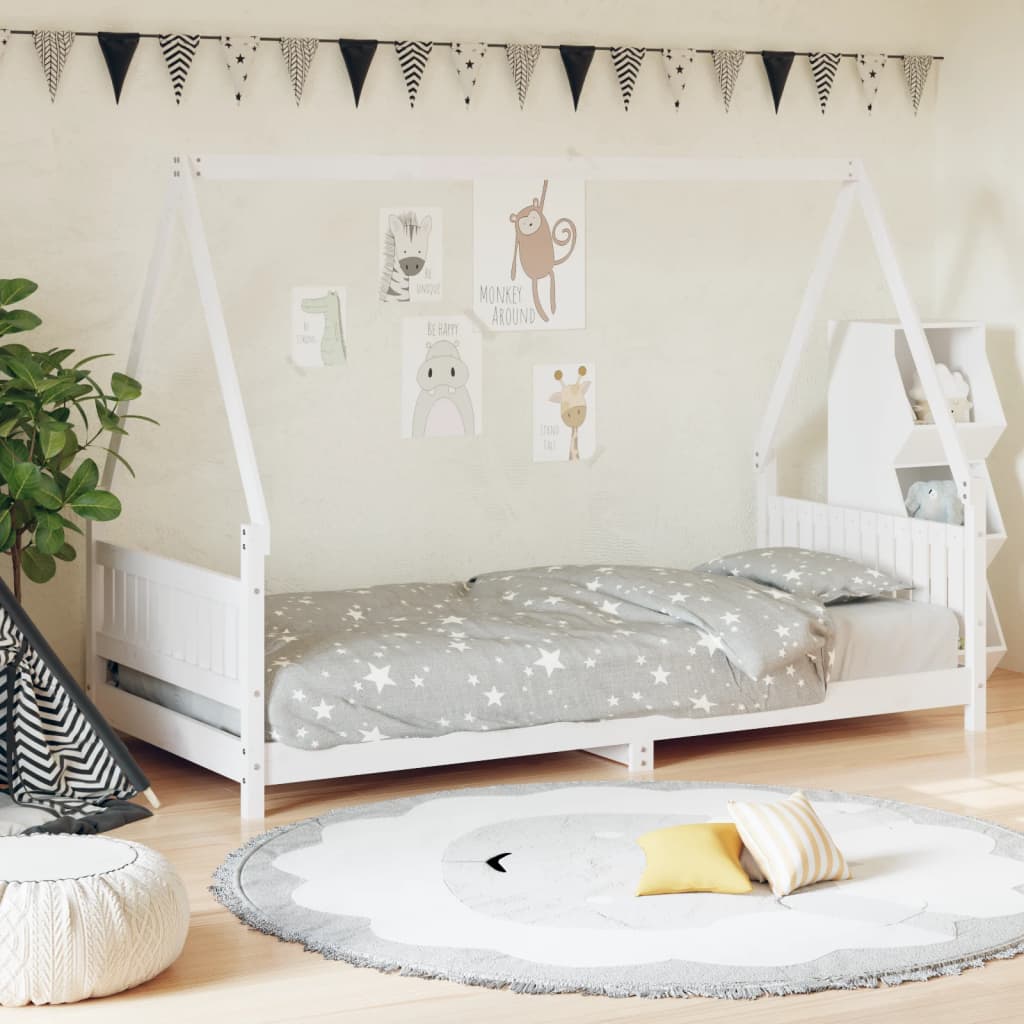 Cadru de pat pentru copii, alb, 90x190 cm, lemn masiv de pin - Lando