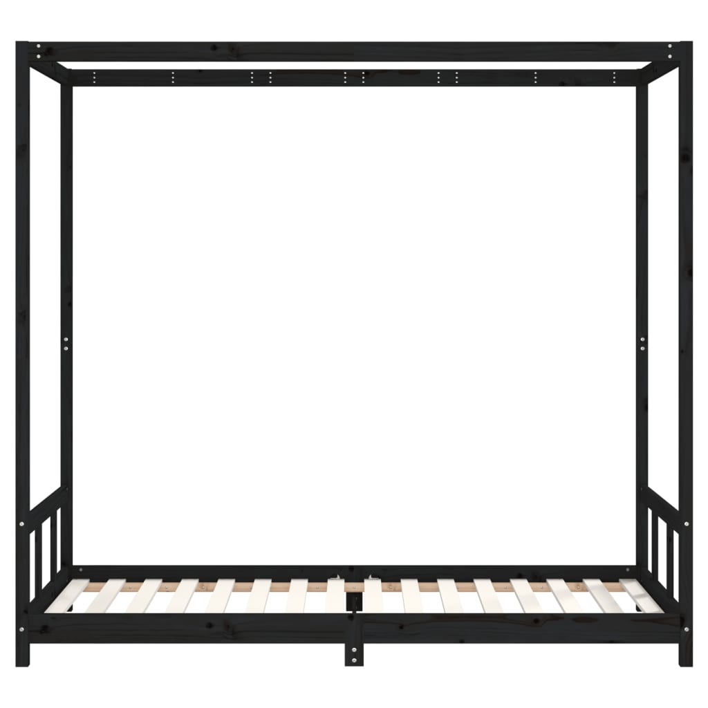 Cadru pat pentru copii, negru, 90x200 cm, lemn masiv de pin - Lando