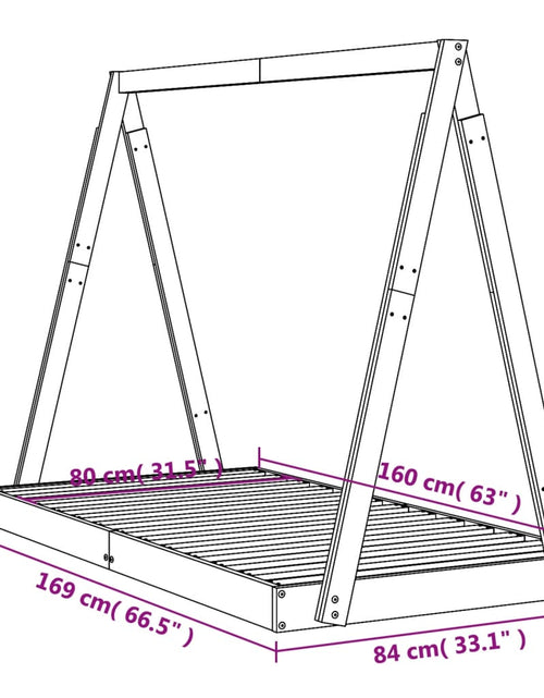 Încărcați imaginea în vizualizatorul Galerie, Cadru de pat pentru copii, 80x160 cm, lemn masiv de pin - Lando
