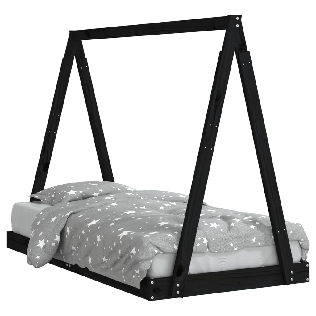 Cadru de pat pentru copii, negru, 80x160 cm, lemn masiv de pin - Lando