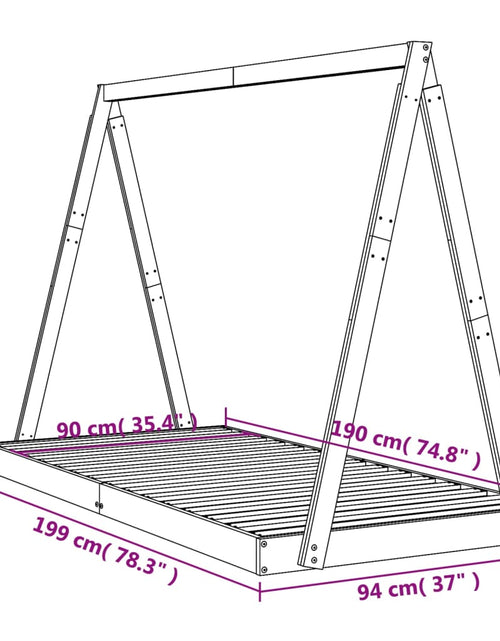 Загрузите изображение в средство просмотра галереи, Cadru de pat pentru copii, negru, 90x190 cm, lemn masiv de pin - Lando
