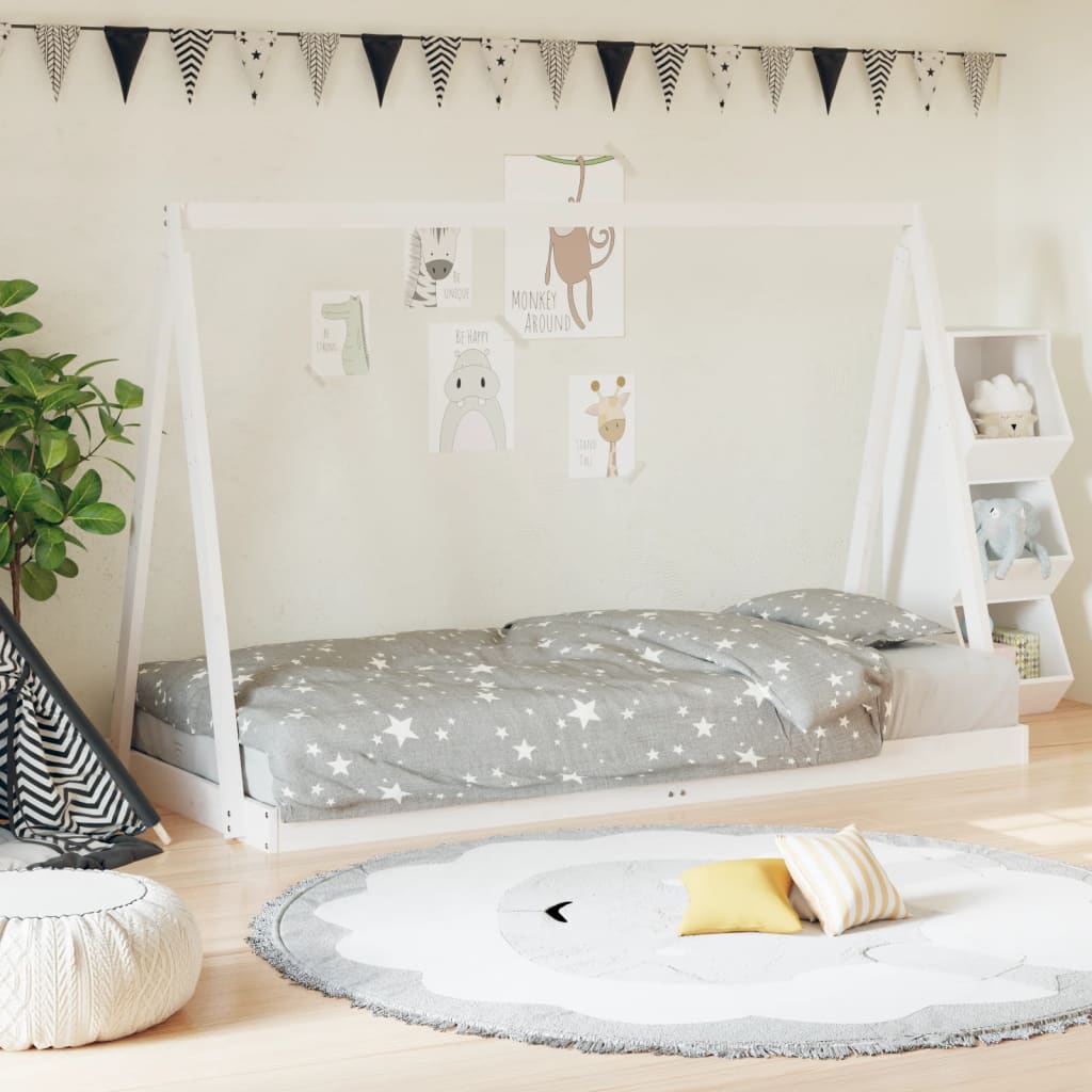 Cadru de pat pentru copii, alb, 90x200 cm, lemn masiv de pin - Lando