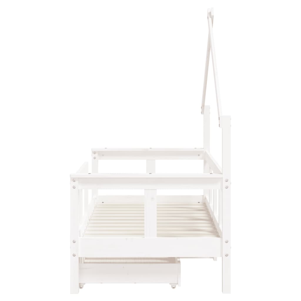 Cadru de pat copii cu sertare, alb, 70x140 cm, lemn masiv pin - Lando