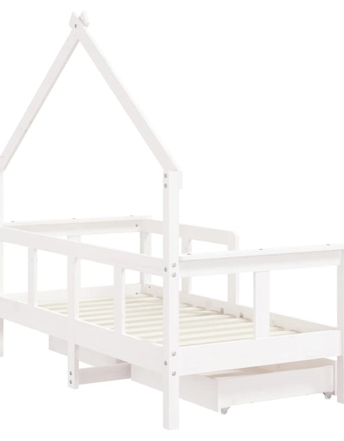 Încărcați imaginea în vizualizatorul Galerie, Cadru de pat copii cu sertare, alb, 70x140 cm, lemn masiv pin - Lando
