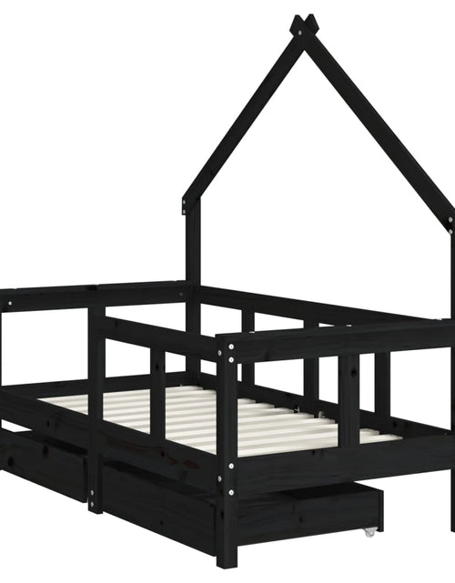 Încărcați imaginea în vizualizatorul Galerie, Cadru de pat copii cu sertare, negru, 70x140 cm, lemn masiv pin - Lando

