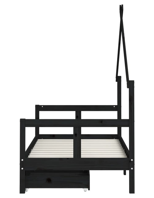 Încărcați imaginea în vizualizatorul Galerie, Cadru de pat copii cu sertare, negru, 80x160 cm, lemn masiv pin - Lando
