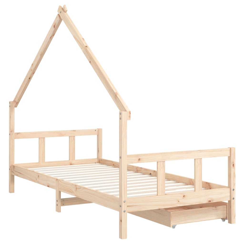 Cadru de pat cu sertare de copii, 90x200 cm, lemn masiv pin - Lando