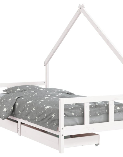 Încărcați imaginea în vizualizatorul Galerie, Cadru de pat cu sertare de copii, alb, 90x200 cm lemn masiv pin - Lando
