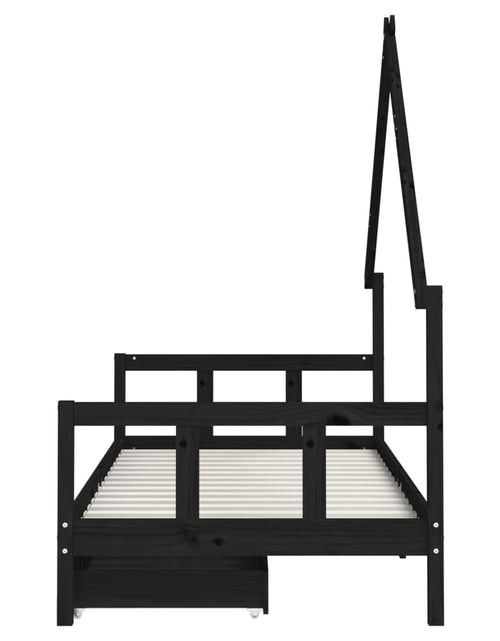 Загрузите изображение в средство просмотра галереи, Cadru de pat copii cu sertare, negru, 90x200 cm, lemn masiv pin - Lando
