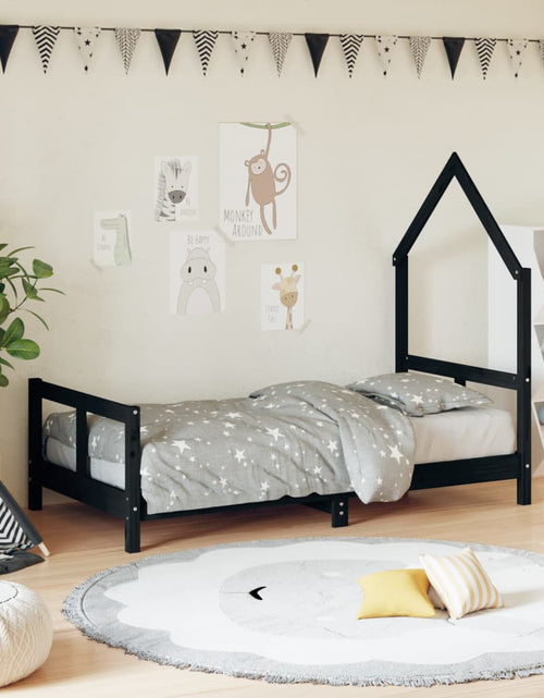 Загрузите изображение в средство просмотра галереи, Cadru de pat pentru copii, negru, 80x160 cm, lemn masiv de pin - Lando
