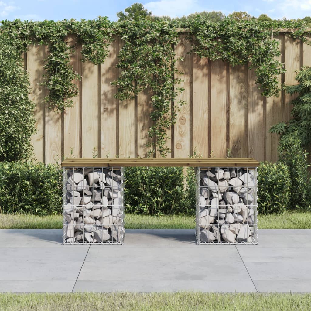 Bancă grădină, design gabion, 103x31x42 cm, lemn pin impregnat Lando - Lando