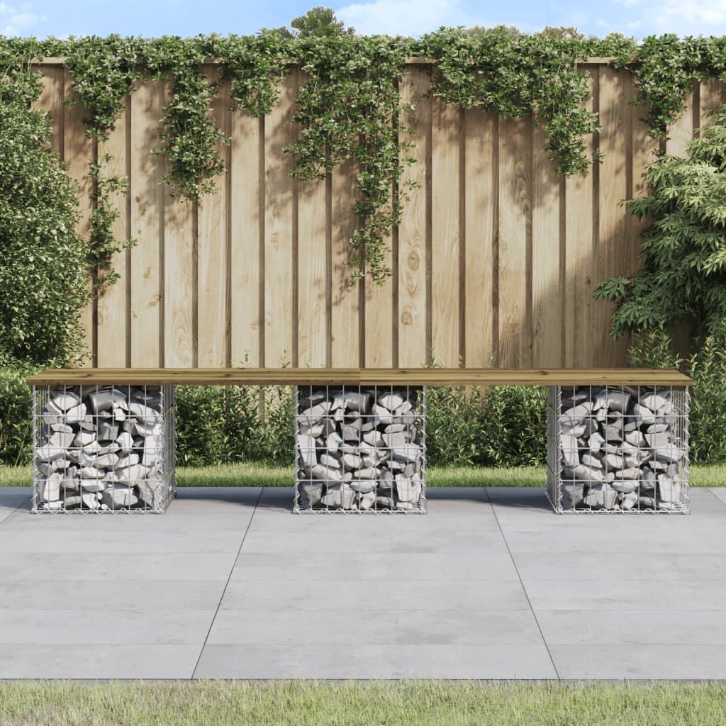Bancă grădină, design gabion, 203x31x42 cm, lemn pin impregnat Lando - Lando